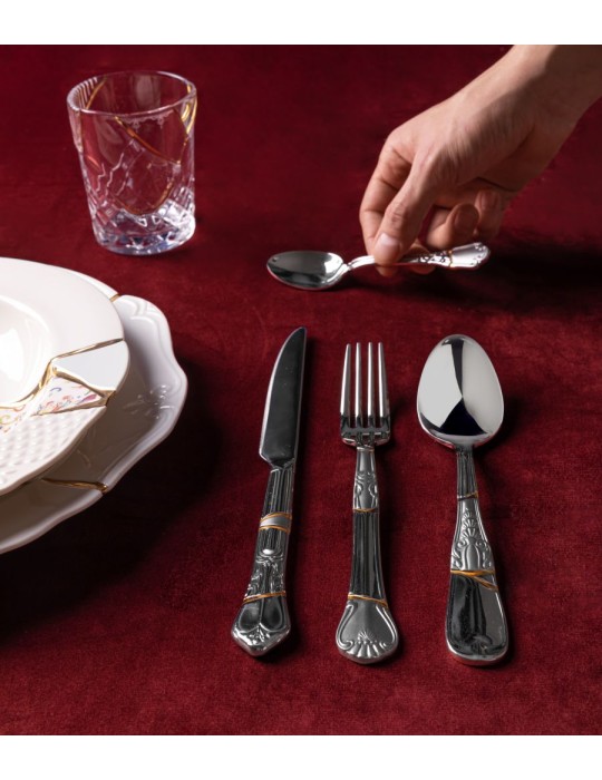 SET DI 4 POSATE IN ACCIAIO E ORO "KINTSUGI CUTLERY