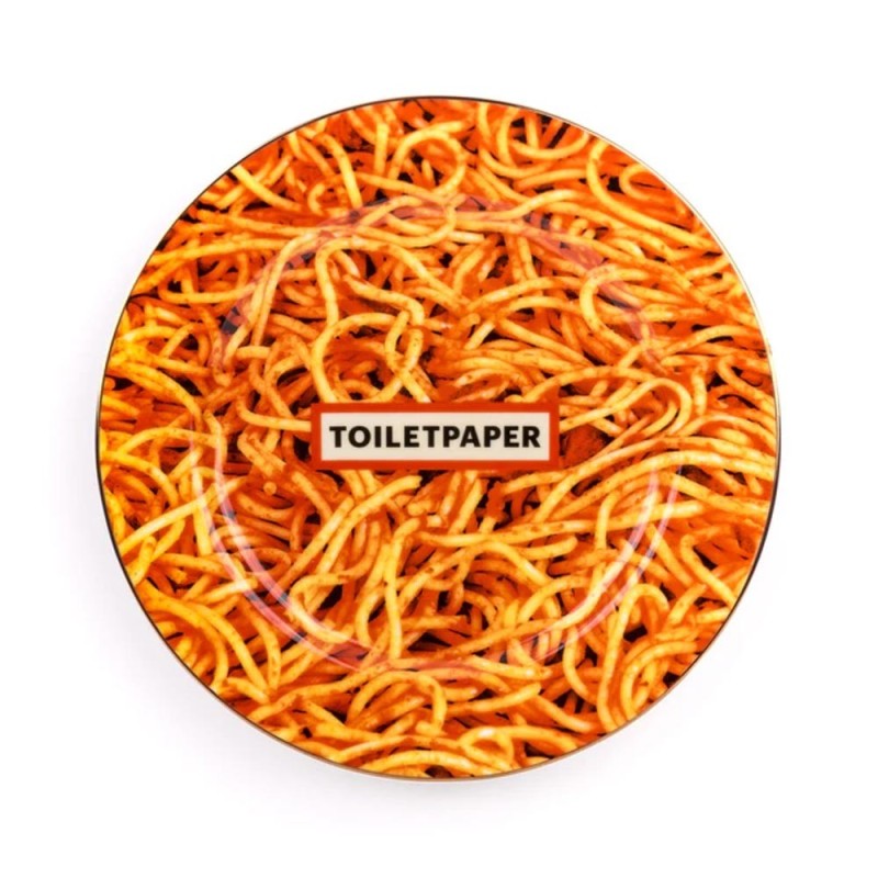 Piatto Spaghetti Gold Border in Porcellana Ø27 cm Seletti | Collezione Toiletpaper