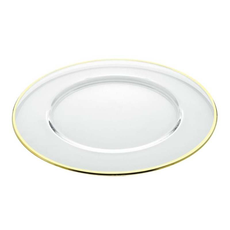 Set 6 Sottopiatti in Vetro Trasparente con Bordo Filo Oro Ve.Ma – Ø 32 cm