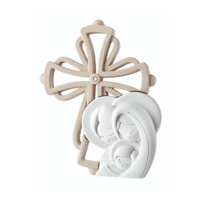 Bongelli scultura Croce con Sacra Famiglia nocciola 12x10cm