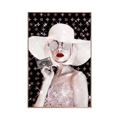 MURAL FRAMED LADY WITH CONEFLOWER FRAME ROSE80X120