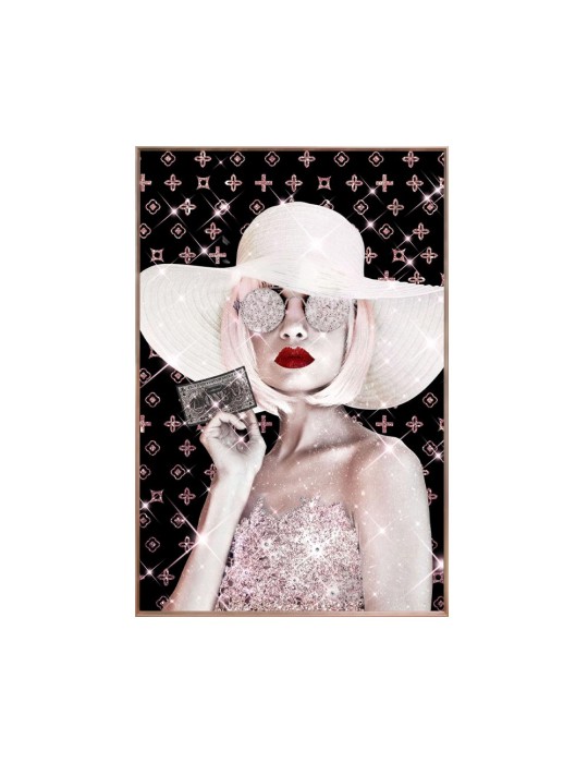 MURAL FRAMED LADY WITH CONEFLOWER FRAME ROSE80X120