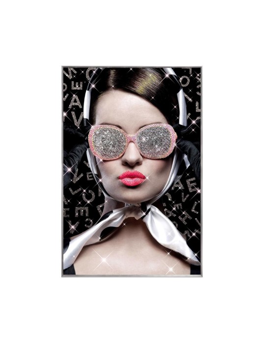MURAL FRAMED LADY WITH GLASSES FRAME SILVER 80X120