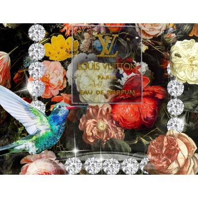 MURAL FRAME DIAMANT FLACON WITH FLOWERS 90X120 2