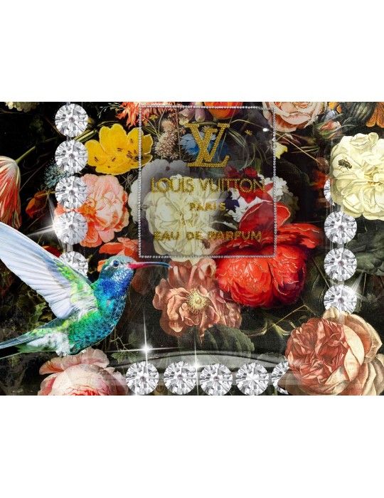 MURAL FRAME DIAMANT FLACON WITH FLOWERS 90X120