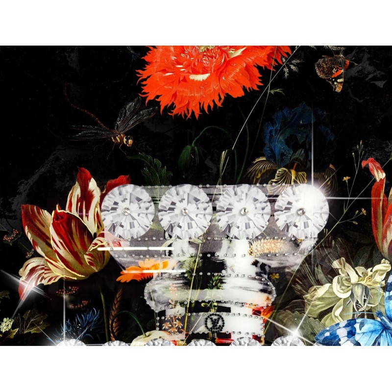 MURAL FRAME DIAMANT FLACON WITH FLOWERS 90X120