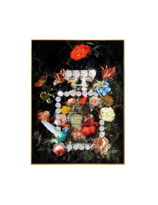 MURAL FRAME DIAMANT FLACON WITH FLOWERS 90X120
