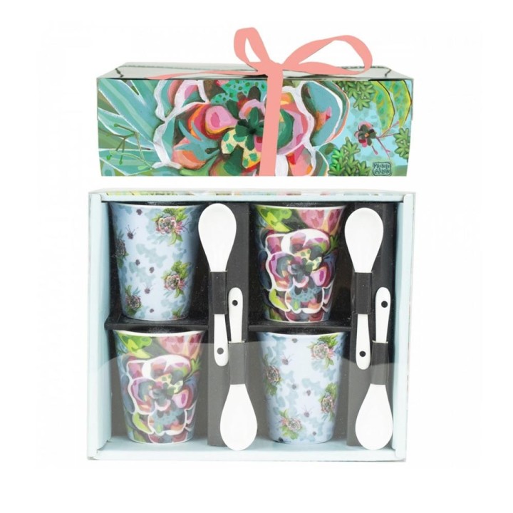 Enesco Set di 4 tazze Blooms con cucchiaini