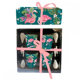 Enesco Set di 4 tazze Flamingo con cucchiaini