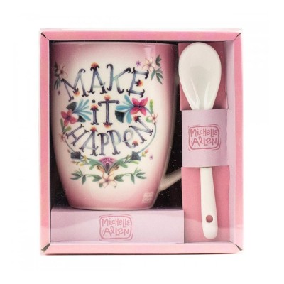 Enesco tazza mug in ceramica Make It Happen con cucchiaino 11x13cm