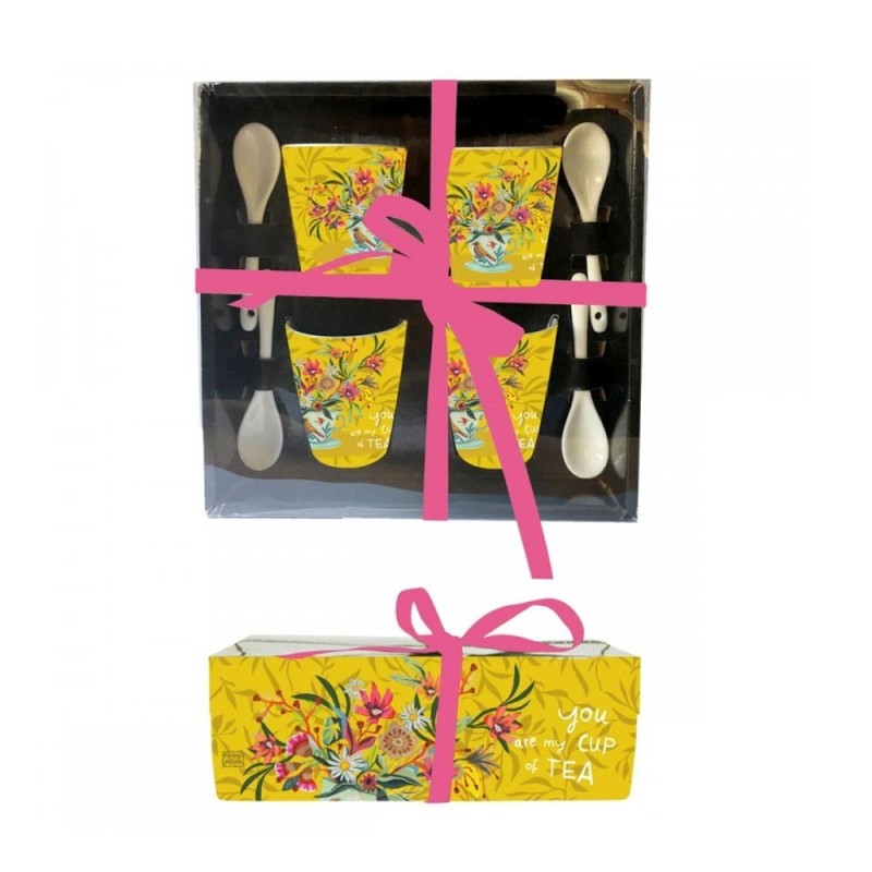 SET 4 TASSES AVEC CULLERES CUP OF TEA