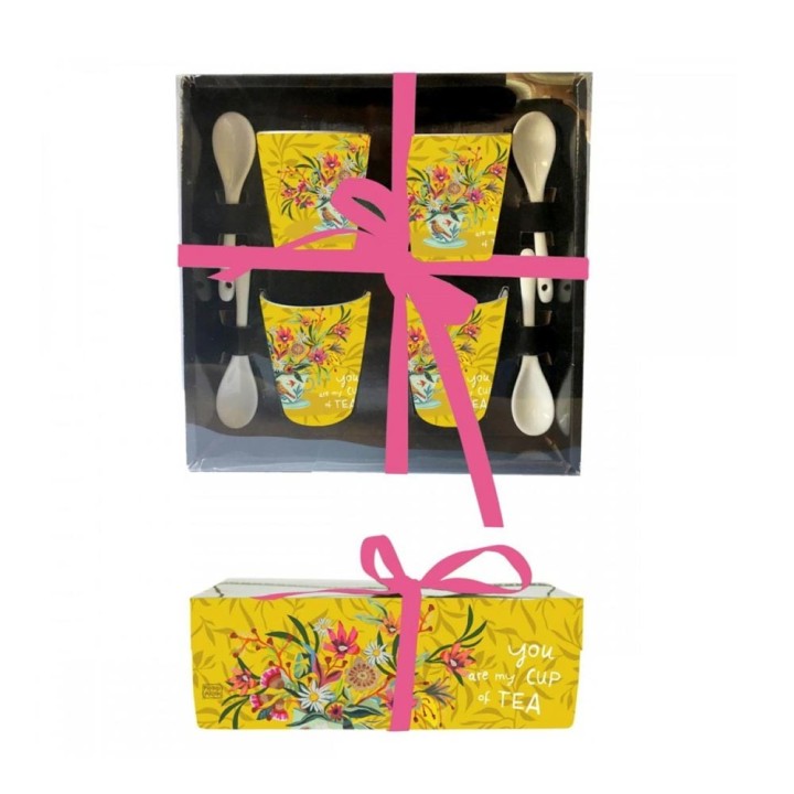 Enesco Set di 4 tazze da tè Cup of Tea con cucchiaini