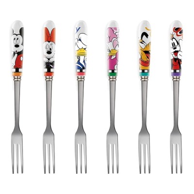 Set 6 Forchettine Da Dolce Rivadossi Sandro Rossini - Acciaio Inox 18/10, Manico Nero, Made In Italy