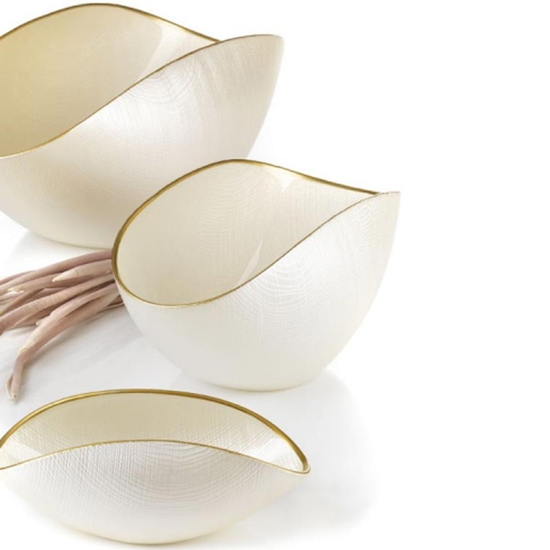 Coppetta Burano Bianco Perla con Bordi Oro...