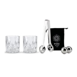 Pozzi Milano Set cocktail con 2 sfere in acciaio e pinza