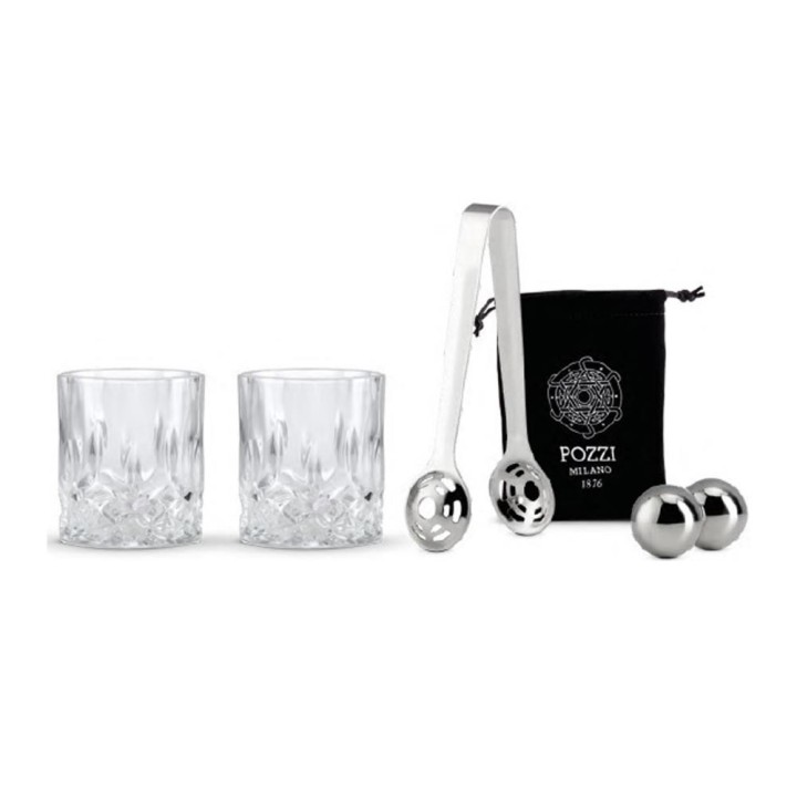 Pozzi Milano Set cocktail con 2 sfere in acciaio e pinza