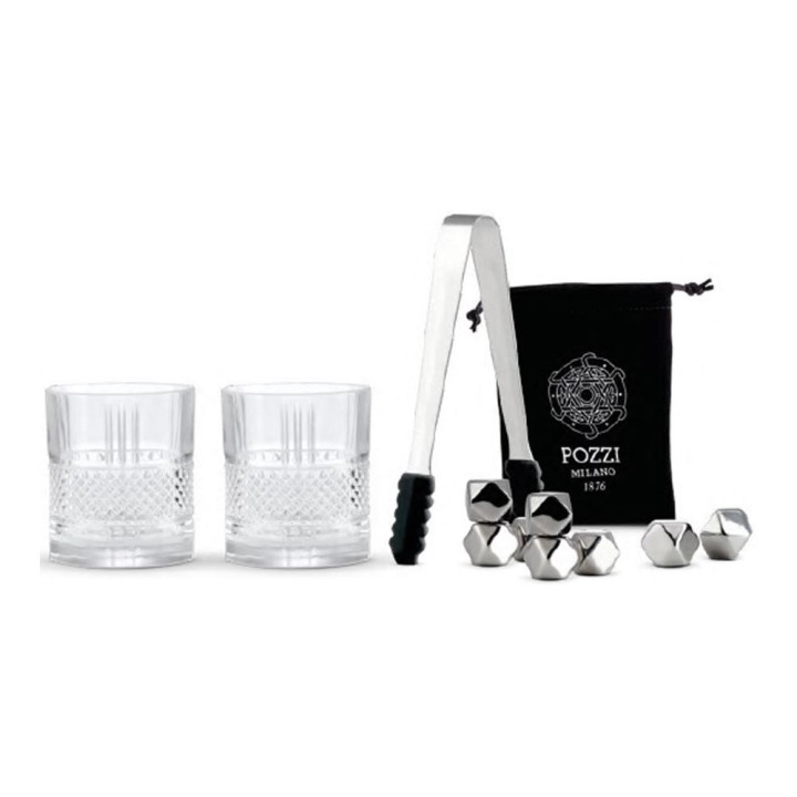 Pozzi Milano Set cocktail con 8 cubi in acciaio e pinza