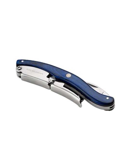 Pozzi Milano apribottiglia con manico pakkawood blu e gift box