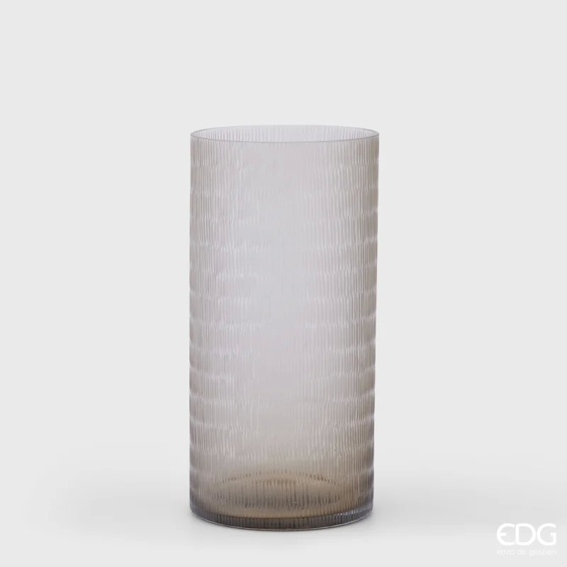 Vaso in Vetro Cilindrico con Intagli H45 D22 cm...
