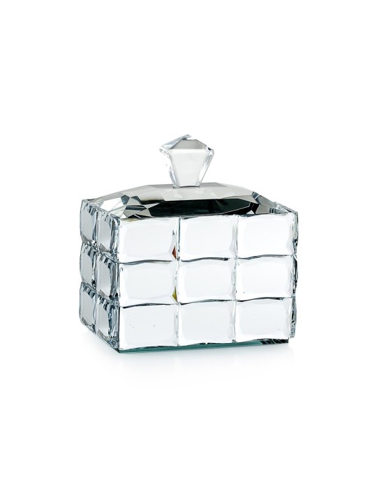 Scatola Portaoggetti Rettangolare a Specchio in Cristallo Ghiaccio Emò Italia – 11,5 x 8,2 x H 12 cm