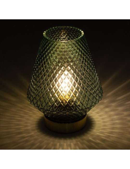 Lampada da Tavolo Verde in Vetro Lavorato...