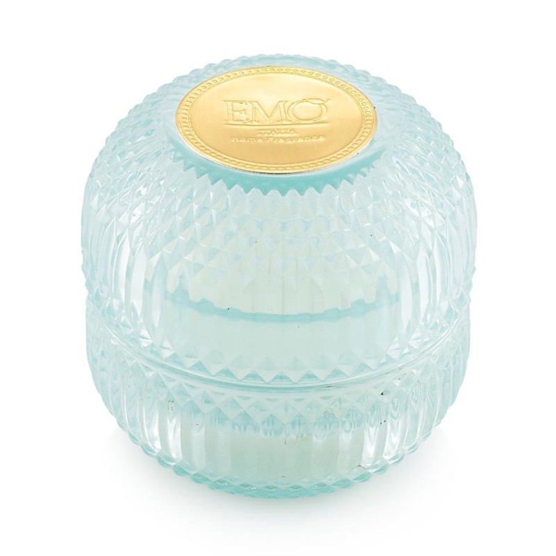Candela Profumata in Vetro Inciso Celeste Opulence Emò Italia – Ø 9,2 x H 9,2 cm