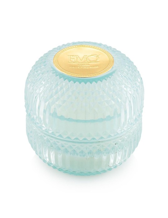 Candela Profumata in Vetro Inciso Celeste Opulence Emò Italia – Ø 9,2 x H 9,2 cm