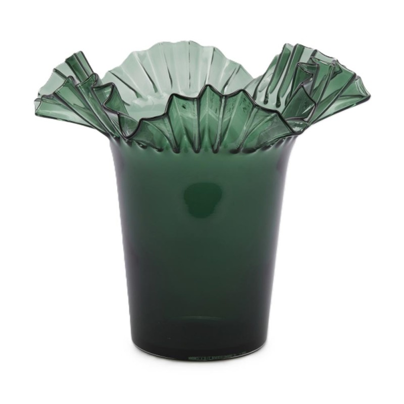 Vaso Scultoreo in Vetro Svasato a Balze H34 cm Trasparente Verde - EDG Enzo De Gasperi
