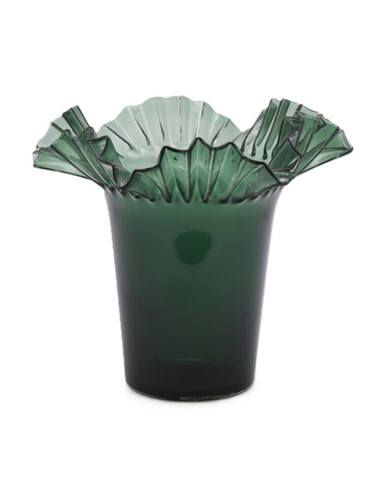 Vaso Scultoreo in Vetro Svasato a Balze H34 cm Trasparente Verde - EDG Enzo De Gasperi