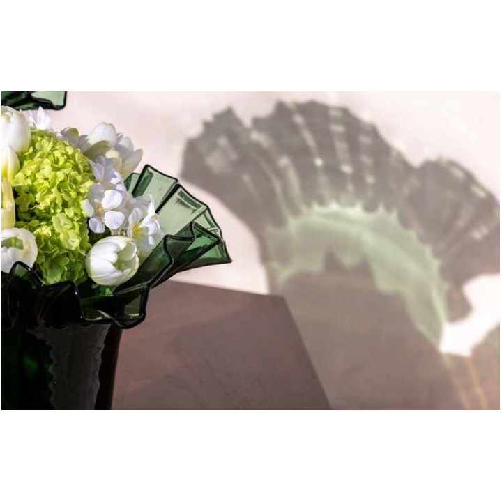 EDG Enzo De Gasperi Vaso svasato a balze vetro verde 34 cm
