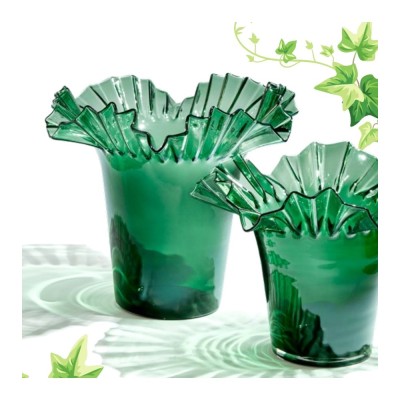 Vaso Scultoreo in Vetro Svasato a Balze H34 cm... 2