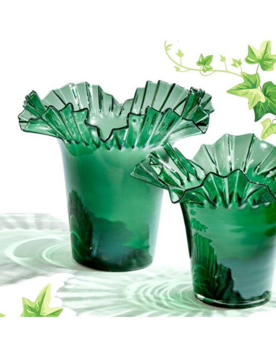 Vaso Scultoreo in Vetro Svasato a Balze H34 cm...