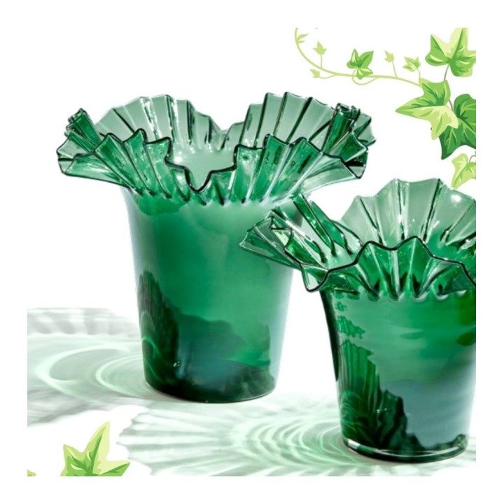 EDG Enzo De Gasperi Vaso svasato a balze vetro verde 34 cm