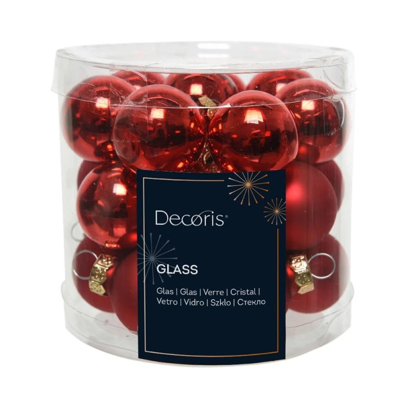 Kaemingk set 24 sfere natalizie in vetro rosse lucide e matt Ø2.5cm
