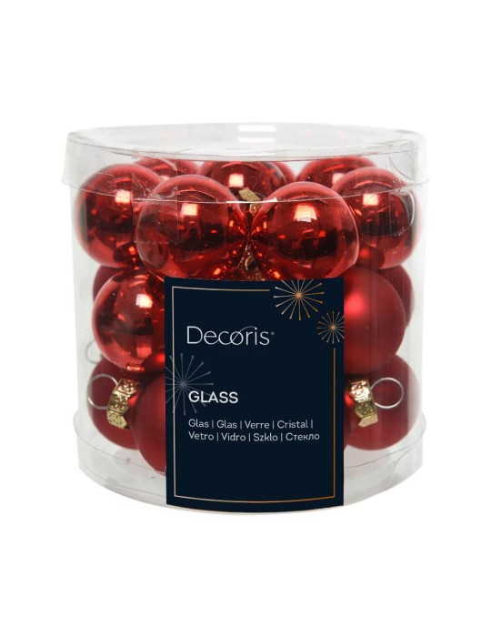 Kaemingk set 24 sfere natalizie in vetro rosse lucide e matt Ø2.5cm