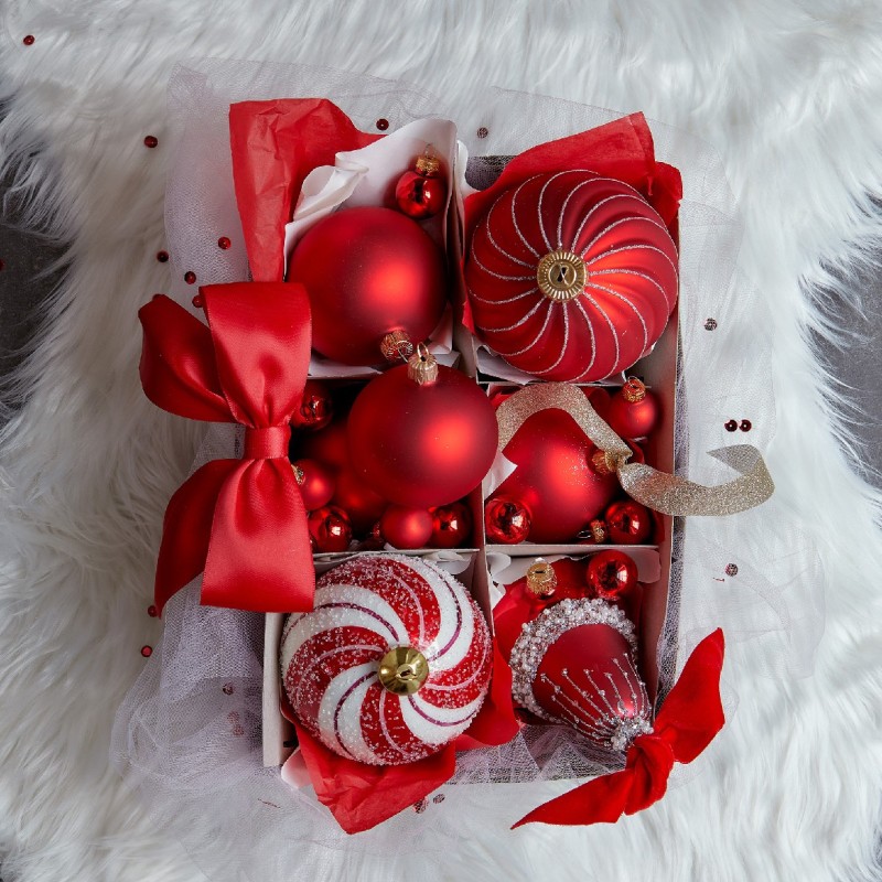 Kaemingk set 24 sfere natalizie in vetro rosse...