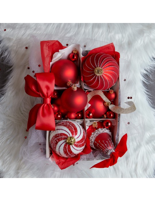 Kaemingk set 24 sfere natalizie in vetro rosse...