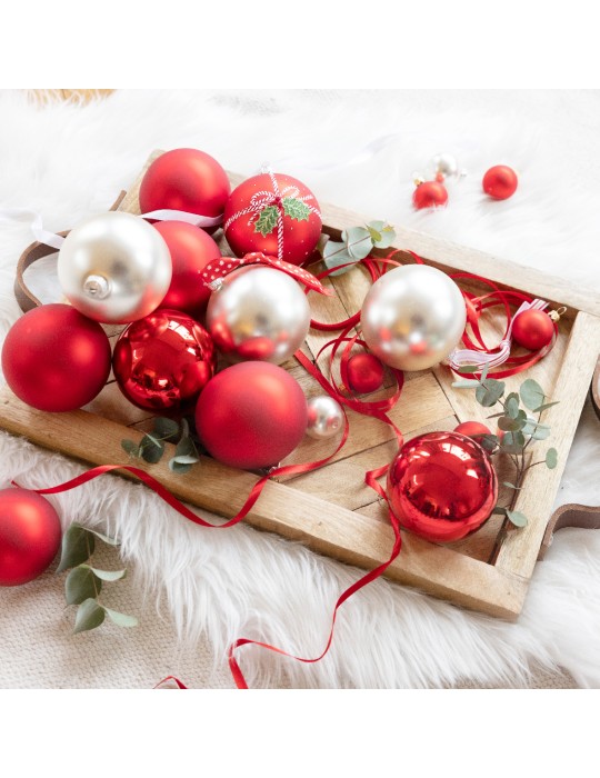 Kaemingk set 24 sfere natalizie in vetro rosse...