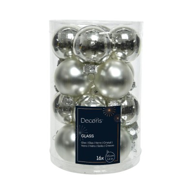 16 BAUBLES GLASS SHINY-MATT MIX  SILVER D.3.5