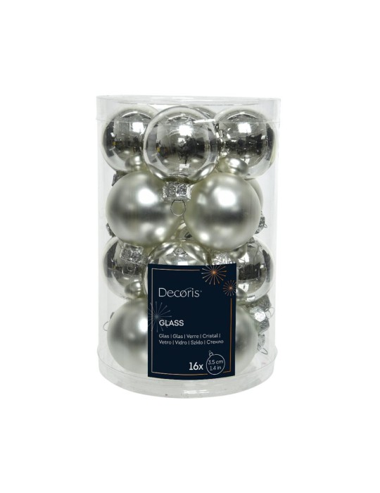 16 BAUBLES GLASS SHINY-MATT MIX  SILVER D.3.5