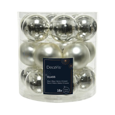 18 BAUBLES GLASS SHINY-MATT MIX  SILVER D.4