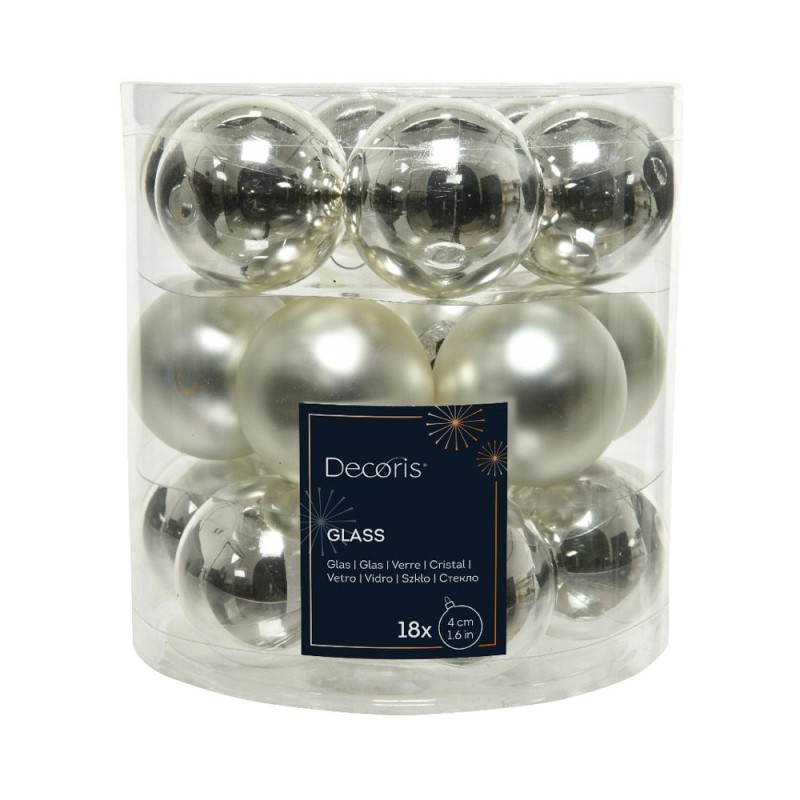 18 BAUBLES GLASS SHINY-MATT MIX  SILVER D.4