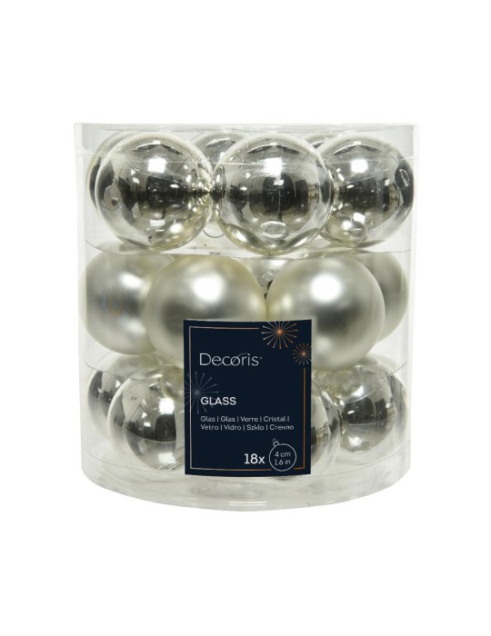 18 BAUBLES GLASS SHINY-MATT MIX  SILVER D.4