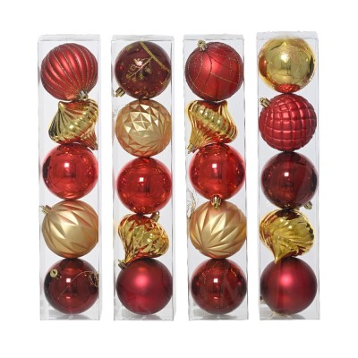 5 PALLINE ASSORTITE GLITTER E MATTE ROSSE E ORO