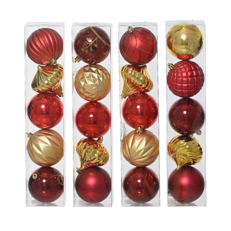 5 PALLINE ASSORTITE GLITTER E MATTE ROSSE E ORO