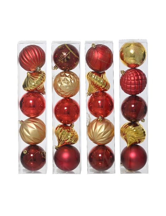 5 PALLINE ASSORTITE GLITTER E MATTE ROSSE E ORO