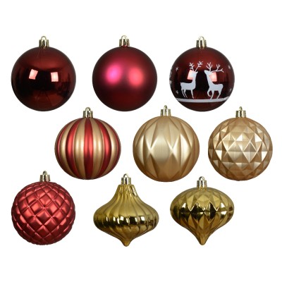 5 PALLINE ASSORTITE GLITTER E MATTE ROSSE E ORO  2