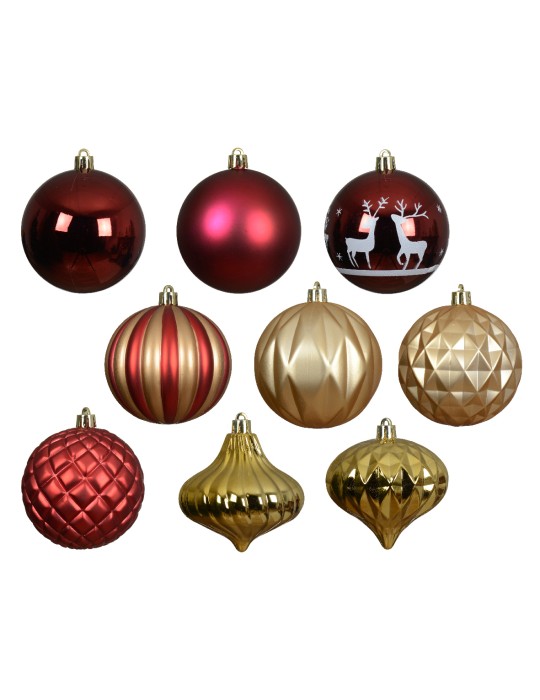 5 PALLINE ASSORTITE GLITTER E MATTE ROSSE E ORO