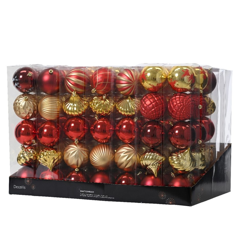 5 PALLINE ASSORTITE GLITTER E MATTE ROSSE E ORO
