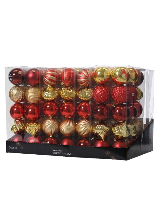 5 PALLINE ASSORTITE GLITTER E MATTE ROSSE E ORO